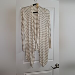 Striped Cream and Brown Women's Sweater Cardigan